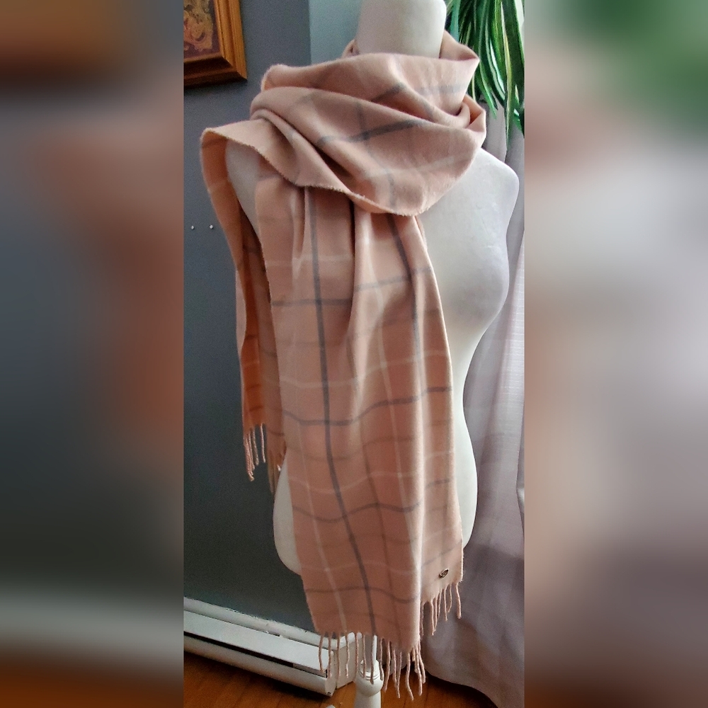 Calvin Klein Soft Pinky Peach Plaid Scarf